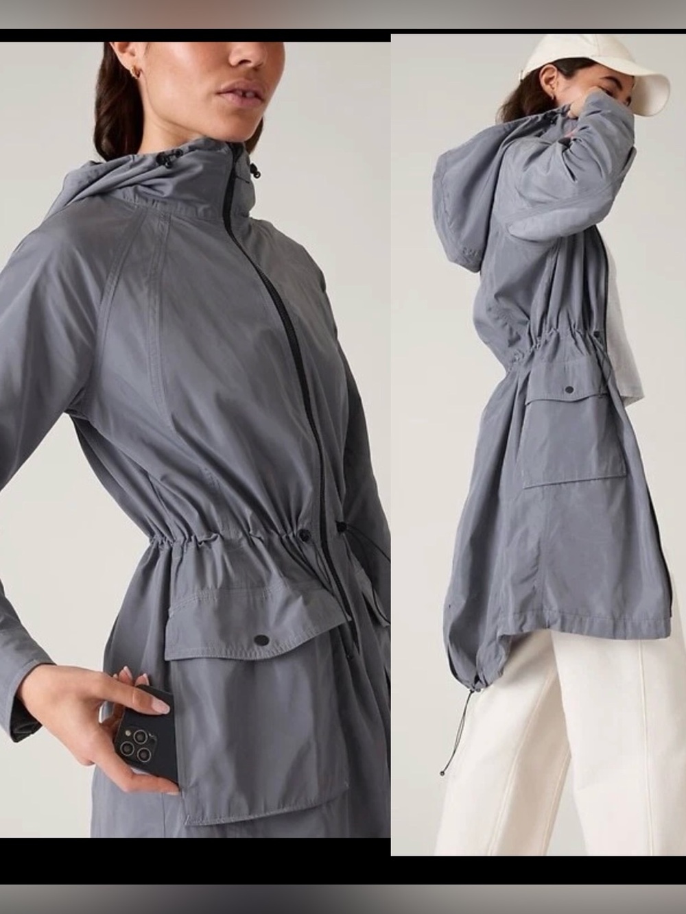 Athleta Anorak Everyday Trench Coat Rain Jacket Gray , XS